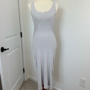 Club Monaco White Black Striped‎ Tank Midi Dress Medium Summer Stretch Comfort